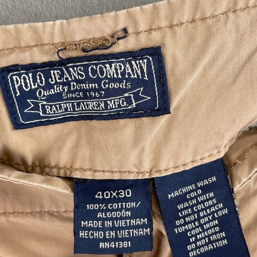 VTG Polo Jeans Co Ralph Lauren Men Cargo Pants Tan Khaki 40x30 Cotton Safari Y2K